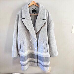 Banana Republic Womens Grey Wool Blend OversCoat XL With Striped Detail & Pocket